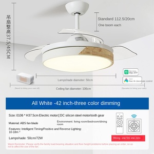 42 Inch Mỹ Macaron Bằng Gỗ Hiện Đại Tối Giản Phòng Khách Phòng Ngủ Vô Hình LED Quạt Trần Với Ánh Sáng - Product Image 5