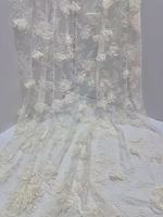 Nouvelle collection printemps/été, tissu en dentelle brodée de rubans en polyester 100%, tissu floral tridimensionnel