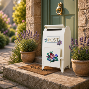 Boîte aux <span class=keywords><strong>lettres</strong></span> décorative autoportante en fer de style européen vintage avec motif floral pour usage extérieur, maison et jardin OEM&ODM - Product Image 4