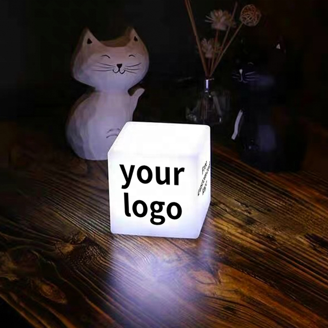 Custom Logo Bar LED Light Cube Night Light-Waterproof Plastic Rechargeable Glowing for Cafe Bar Event Decoration