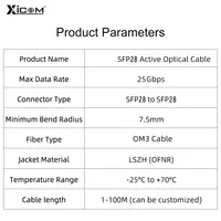 Câble Optique Actif SFP28 25G Xicom AOC OM3 5/7/10/20M LSZH Non Alimenté pour Switch MikroTik//Ubiquiti Fibre Optique