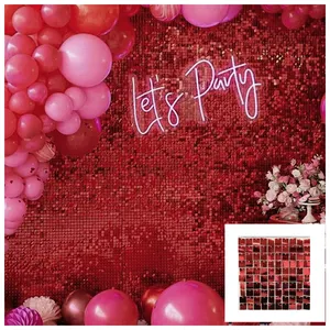 Sfondo di compleanno pannelli di sfondo di paillettes luccicanti parete rossa per la festa di nozze Baby Shower sfondo decorazione della parete