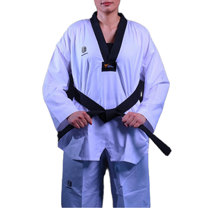 Uniforme de Taekwondo WT Personalizado en Blanco con Cuello en V Negro, Traje de Taekwondo Ribbed Dobok, Equipo de Artes Marciales Personalizado - Product Image 4