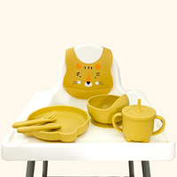 Ensemble repas pour enfants sans BPA, kit de sevrage pour nourrissons, vaisselle de qualité alimentaire, bol pour bébé, bavoirs imprimés, assiette à ventouse, cuillère et fourchette