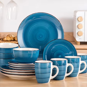 Vancasso 16 Pcs Vente en gros Ensembles <span class=keywords><strong>de</strong></span> vaisselle en céramique peinte à la main avec assiette à dîner Assiette à dessert Bol à soupe Tasse <span class=keywords><strong>Service</strong></span> en stock pour 4 - Product Image 1