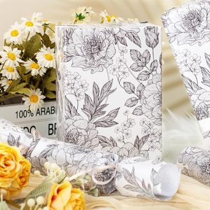 Floral Gift <b>Wrapping</b> <b>Paper</b> Roll 46.8 Sq Ft Black <b>White</b> Vintage Design Eco-Friendly Double Side Craft Wedding Birthday - Product Image 4