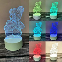 Lámpara Nocturna de Acrílico 3D con Forma de Oso, Control de Interruptor, 7 Colores Cambiantes, Alimentación USB, LED Regulable, Diseño Moderno Recuerdo Corporativo Empresarial
