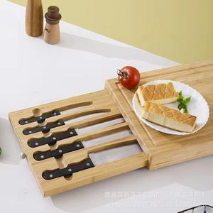 Bamboo Cutting Board With Knife <b>Set</b> Drawer Multifunctional Chopping Block For Kitchen Use Rectangle Shape Household Chef Tool - Product Image 4