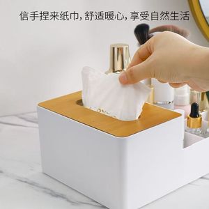 Wood Grain Tissue <b>Box</b> With <b>Storage</b> Compartment For Home Office Desktop Use - Product Image 3