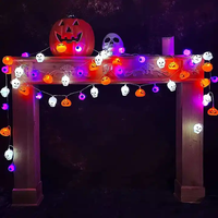 Lampu Hias Halloween Mewah, Dapat Diredupkan, Cetak Sablon Sutra, Bentuk Labu, Hantu, Kucing, Mumi, Panjang 1.5m/3m, Untuk Pesta & Rumah