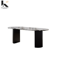 Table à manger en pierre frittée avec base en bois massif, style Mid-Century Modern, taille personnalisée, vente en gros