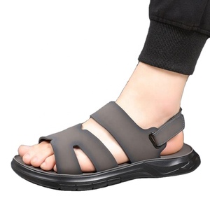 Sandalias de Hombre de Caña Alta para Exteriores, Punta Abierta, Suela de Goma, Estampado de Leopardo, Cómodas, Antideslizantes, de Cuero Genuino, Estilo Casual de Verano - Product Image 1