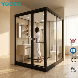 Cabine de douche coulissante YEETE en chrome poli à angle néo, verre trempé 8 mm, vente en gros, fournisseur pour salle de bain moderne et revendeur en showroom - Product Image 1