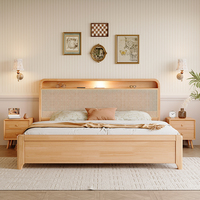 Lit en bois massif de haute qualité avec tête de lit en rotin, meubles de chambre à coucher en bois massif