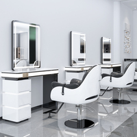 Table de coiffeur moderne avec miroir intégré, armoire en acier inoxydable, station de permanente et de coloration