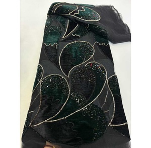 Nueva tela de encaje de <span class=keywords><strong>terciopelo</strong></span> bordado al por mayor de alta calidad con tela de tul de lentejuelas 5 yardas para vestidos de mujer nigerianos - Product Image 2