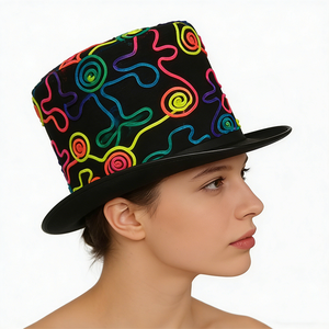 Sombrero de Copa Negro con Rayas de Colores, Unisex, para Actuaciones en Escenario, Fibra Modal, Protección Solar y Contra el Viento para Adultos - Product Image 3