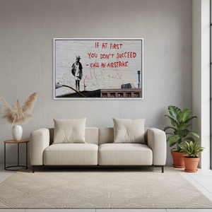 Banksy 'Call an Airstrike' Printed <b>Canvas</b> - Modern Street Art <b>Print</b>,WHITE <b>FRAMED</b> <b>CANVAS</b> - Product Image 3