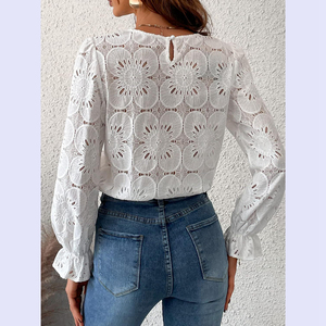 Canal 60 <span class=keywords><strong>viscosa</strong></span> 40 Nylon 2025 moda <span class=keywords><strong>donna</strong></span> occhielli manica lunga camicie eleganti e ricamate in pizzo ricamato all'uncinetto - Product Image 5