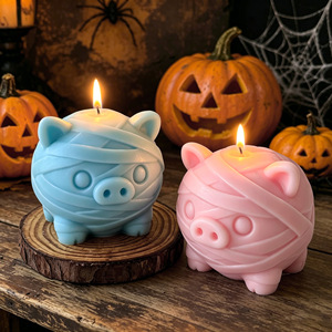 Bougie parfumée amusante en forme de mummie, cochon, fantôme ou ours pour Halloween, ornement de bureau mignon pour fête, décoration de maison, cadeau de vacances - Product Image 4