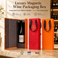 Boîte cadeau vin en gros avec pelliculage mat, poignées à double ruban intégrées, fermeture magnétique et insert moulé pour bouteille