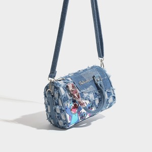 2024 automne nouveau contraste de couleur dessin animé point denim sac trou couture bandoulière sac à main oreiller sac - Product Image 2