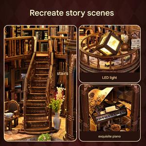 Kit DIY <span class=keywords><strong>de</strong></span> Rincón <span class=keywords><strong>de</strong></span> Lectura en Miniatura, Casa <span class=keywords><strong>de</strong></span> Muñecas, Rompecabezas 3D <span class=keywords><strong>de</strong></span> Madera para Librería con Luz LED, Regalo para Adultos y Niños - Product Image 3