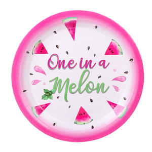 Assiettes jetables biodégradables en papier pour fête sur le thème de la pastèque, assiettes à gâteau, thème fruits d'été - Product Image 5