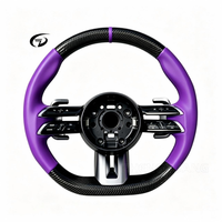Volant de voiture en cuir plat en fibre de carbone violet personnalisé, adapté aux Mercedes W204 W205 W213 W211 W212 G63 CLA AMG