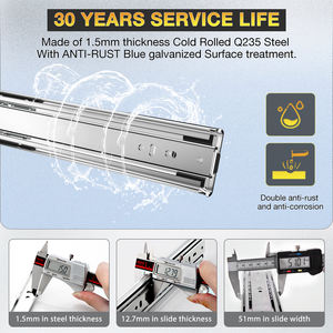 YENUO geser laci tugas berat, rel logam dudukan samping dengan kapasitas beban 150 Lbs (1 pasang), ekstensi penuh 12-40 inci - Product Image 5