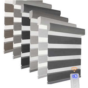 Cleanable điện Zebra rèm nhà thông minh Shades hai lớp Rèm cơ giới thanh lịch Zebra Rèm điều khiển từ xa tự động - Product Image 1