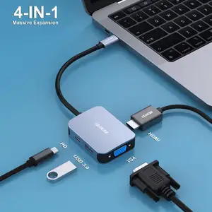 Adaptador multipuerto BENFEI USB C HUB 4 en 1 con USB C a HDMI VGA USB 3,0 y 60W Entrega de energía