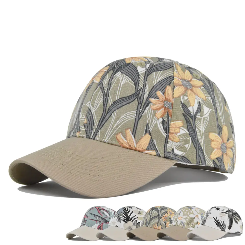 FF928 Unisex Travel Sun Hat Breathable Pattern Sports Caps Adjustable Cotton Trucker Hat Floral Printed Baseball Cap