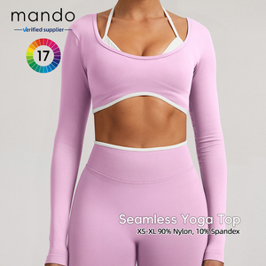 Top Deportivo Sin Costuras de Dos <span class=keywords><strong>Tonos</strong></span>, Tallas Grandes XS-XL, 90% Nailon, 10% Elastano, Alta Elasticidad, Suave, Camiseta de Yoga <span class=keywords><strong>con</strong></span> Sujetador para Mujer - Product Image 2