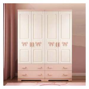 Armoire en bois massif de haute qualité, écologique, mignonne, rose et blanche, avec décoration d'animaux mignons - Product Image 5