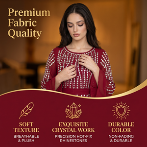 Premium Style Muslim Event <b>Dress</b> Red Hotfix Chiffon <b>Long</b> Sleeve Maxi with Belted Waist <b>for</b> <b>Eid</b> Banquet Display - Product Image 2