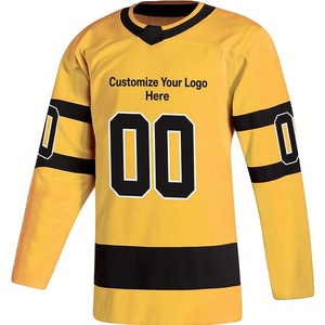 Maillot de hockey sur glace jaune de qualité supérieure pour homme, manches longues, col en V, respirant, en polyester, imprimé par sublimation, vêtements de sport pour adulte - Product Image 1