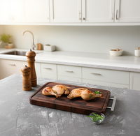 Produit Tendance 2026 Planche à découper en bois de noyer pleine fleur extra épaisse avec poignée en acier inoxydable pour ustensiles de cuisine
