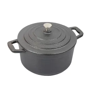 Chất Lượng Cao Mini Đồ Nấu Nướng 14 Cm Preseasoned Đúc Sắt Soong Nồi Vòng Màu Đen Cocotte Với Nắp Và Xử Lý