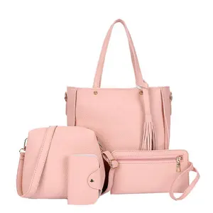 4 Set Damen Handtasche Leder Schulter Handtasche Organizer Tote Geldbörse Schulranzen Neue Tragetaschen mit großer Kapazität für Frauen