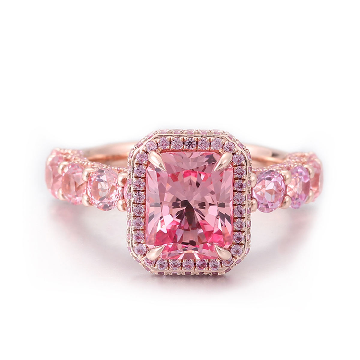Bague en or rose 14 carats avec pierre précieuse de laboratoire