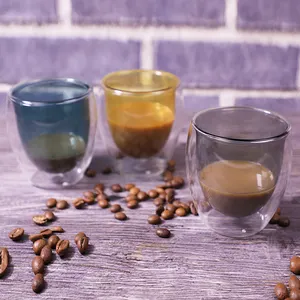 أكواب الشاي الشفافة المصنعة للقهوة وزجاج الكابوتشينو والإسبريسو معزولة من البورسليكات مزدوجة الطبقة سعة 250 مللي قابلة للتخصيص