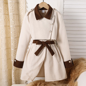 <span class=keywords><strong>Manteau</strong></span> en laine mélangée à manches longues avec ceinture à la taille et boutons latéraux, nouvelle collection automne-hiver pour les grands enfants - Product Image 1