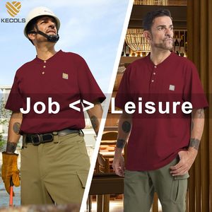 Camisetas de Trabajo Holgadas y Gruesas de Manga Corta, 50% Algodón, 50% Poliéster, para Hombre, con Bolsillo, Estilo Henley - Product Image 2