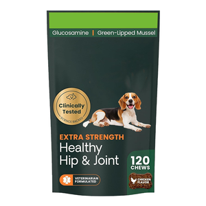 Suplemento para la Reparación de Articulaciones en Perros, Clínicamente Probado, Extra Fuerte, para Caderas y Articulaciones Saludables, Masticables Suaves con Mejillón de Labio Verde, 120 Unidades, Sabor a Pollo - Product Image 1