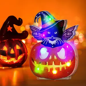 Lampe d'ornement d'Halloween LED Cristal 5D Diamant Kits de peinture Citrouille Chat Animal Chambre Décoration de bureau Lumières DIY Acrylique Artisanat