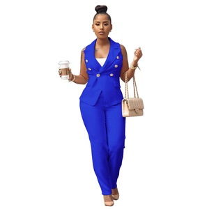 Completo Estivo <span class=keywords><strong>da</strong></span> <span class=keywords><strong>Ufficio</strong></span> per <span class=keywords><strong>Donna</strong></span>, Set 2 Pezzi con Giacca Senza Maniche e Pantaloni Dritti - Product Image 6