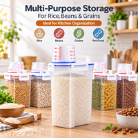 Conteneur de stockage de céréales hermétique, boîte de conservation alimentaire en plastique transparent avec tasse graduée pour l'organisation du garde-manger de la cuisine