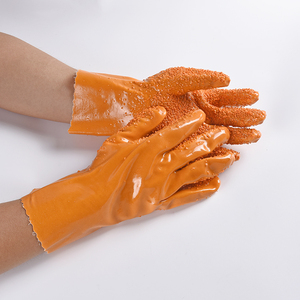 Gants de sécurité industriels imperméables anti-huile et anti-chimiques en PVC orange entièrement enduits de caoutchouc antidérapant de qualité 27 cm 30 cm 35 cm 40 cm - Product Image 1