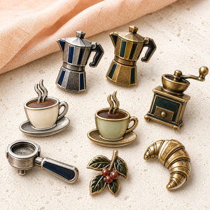 Épingles métalliques personnalisées pour café et pâtisserie, badges 3D en relief pour équipement de barista, pour uniformes de café - Product Image 1